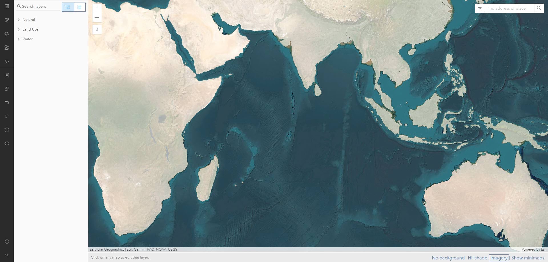 Vector Tile Style Editor showing the ocean without any styling applied. Vector Tile Style Editor showing the ocean without any styling applied.