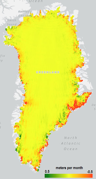 Elevation change rate of Greenland