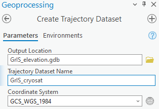 Create Trajectory Dataset tool interface