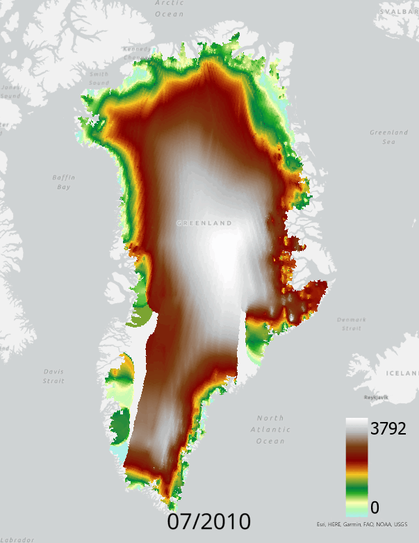 Monthly elevation of Greenland in meters