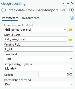 Interpolate From Spatiotemporal Points tool interface