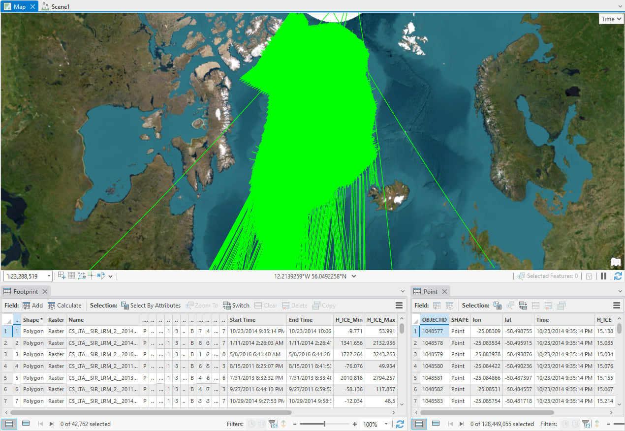 Trajectory Dataset covering Greenland and its Footprint and Point tables