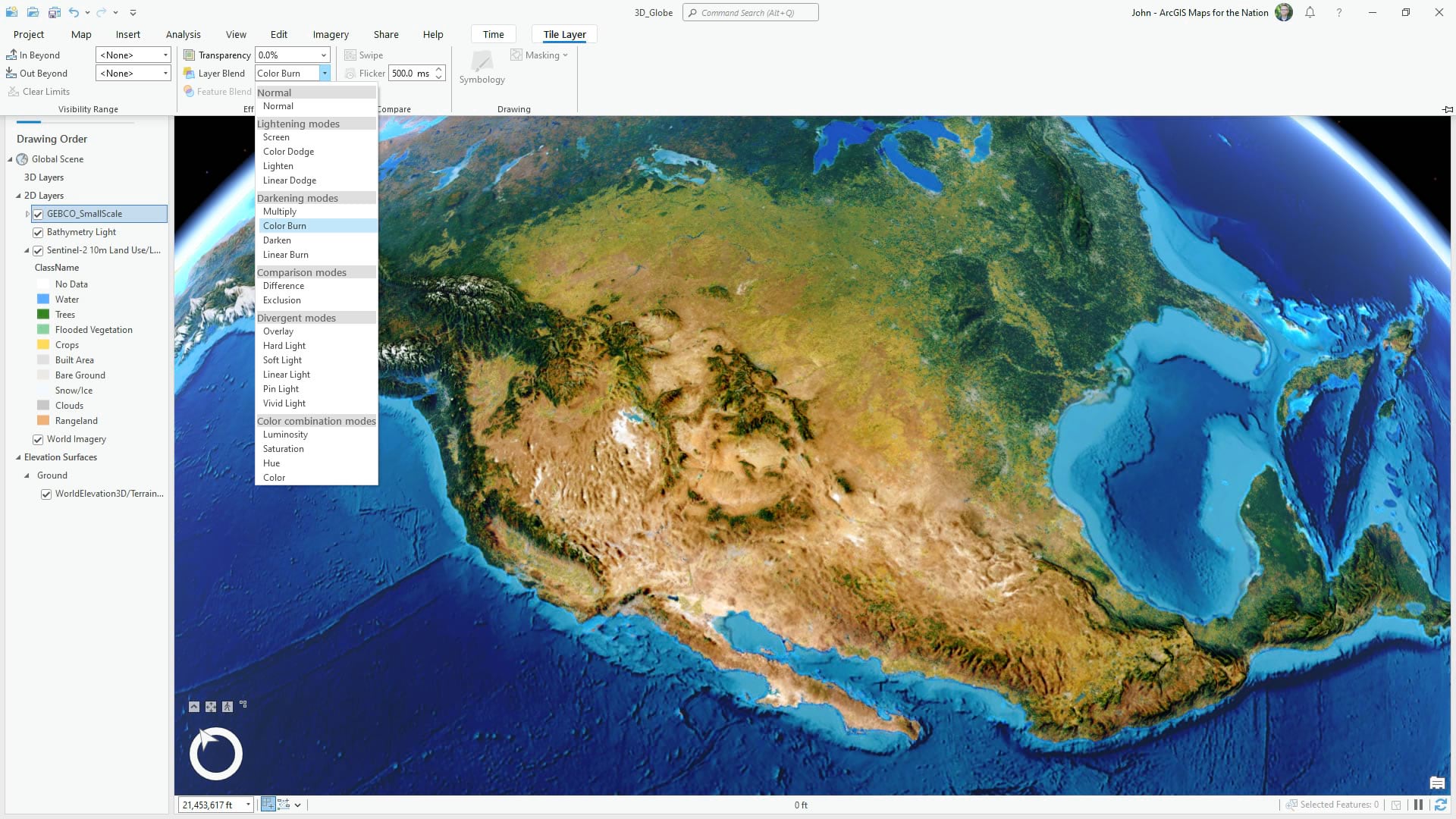Creating a 3D globe in ArcGIS Pro: blended hillshade