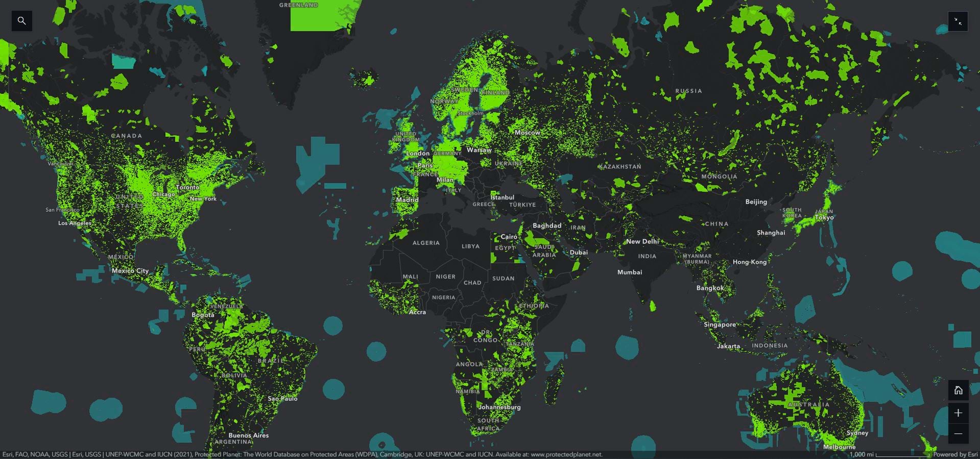 Map of terrestrial and marine protected areas