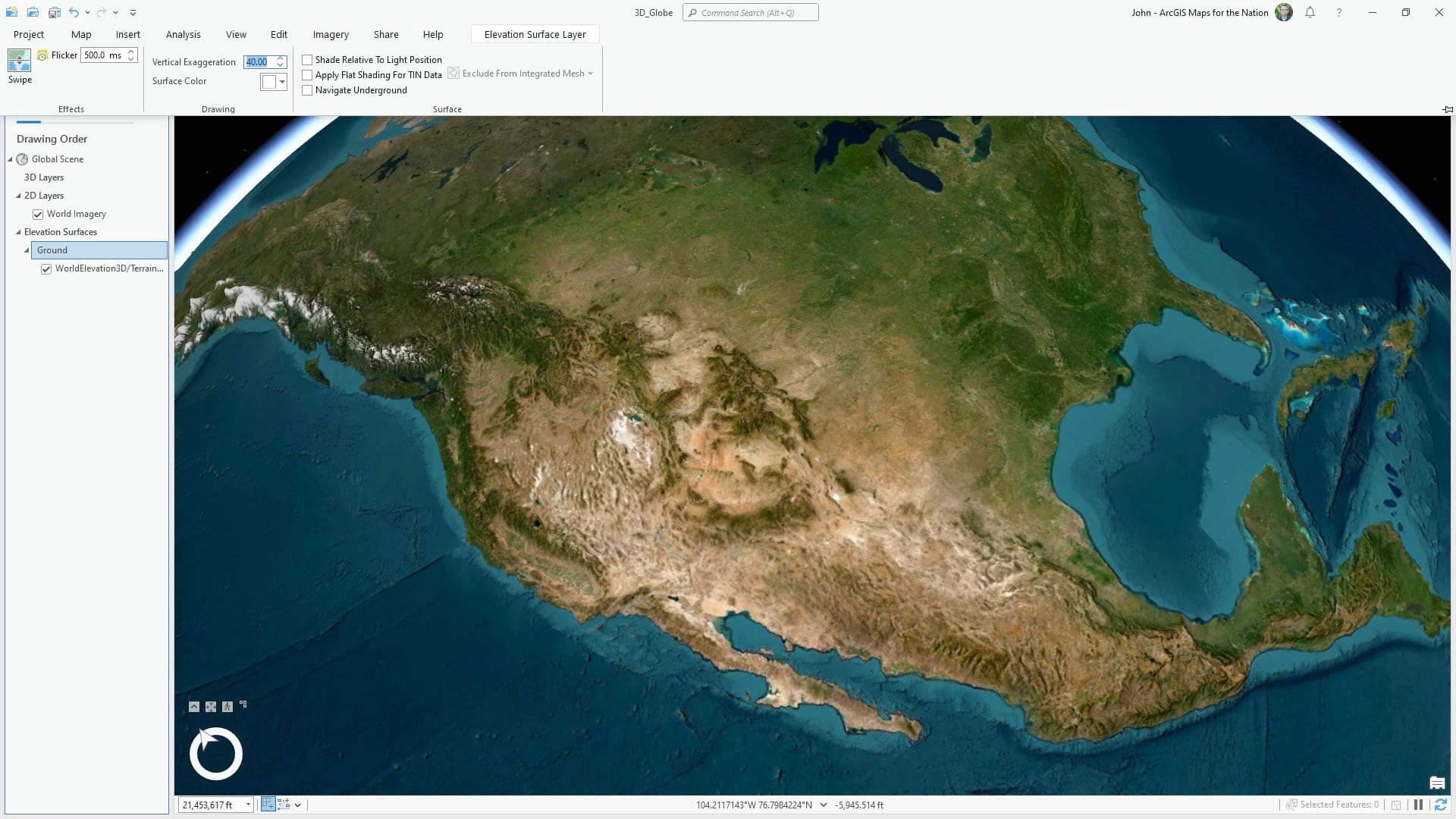 Creating a 3D globe in ArcGIS Pro: vertical exaggeration