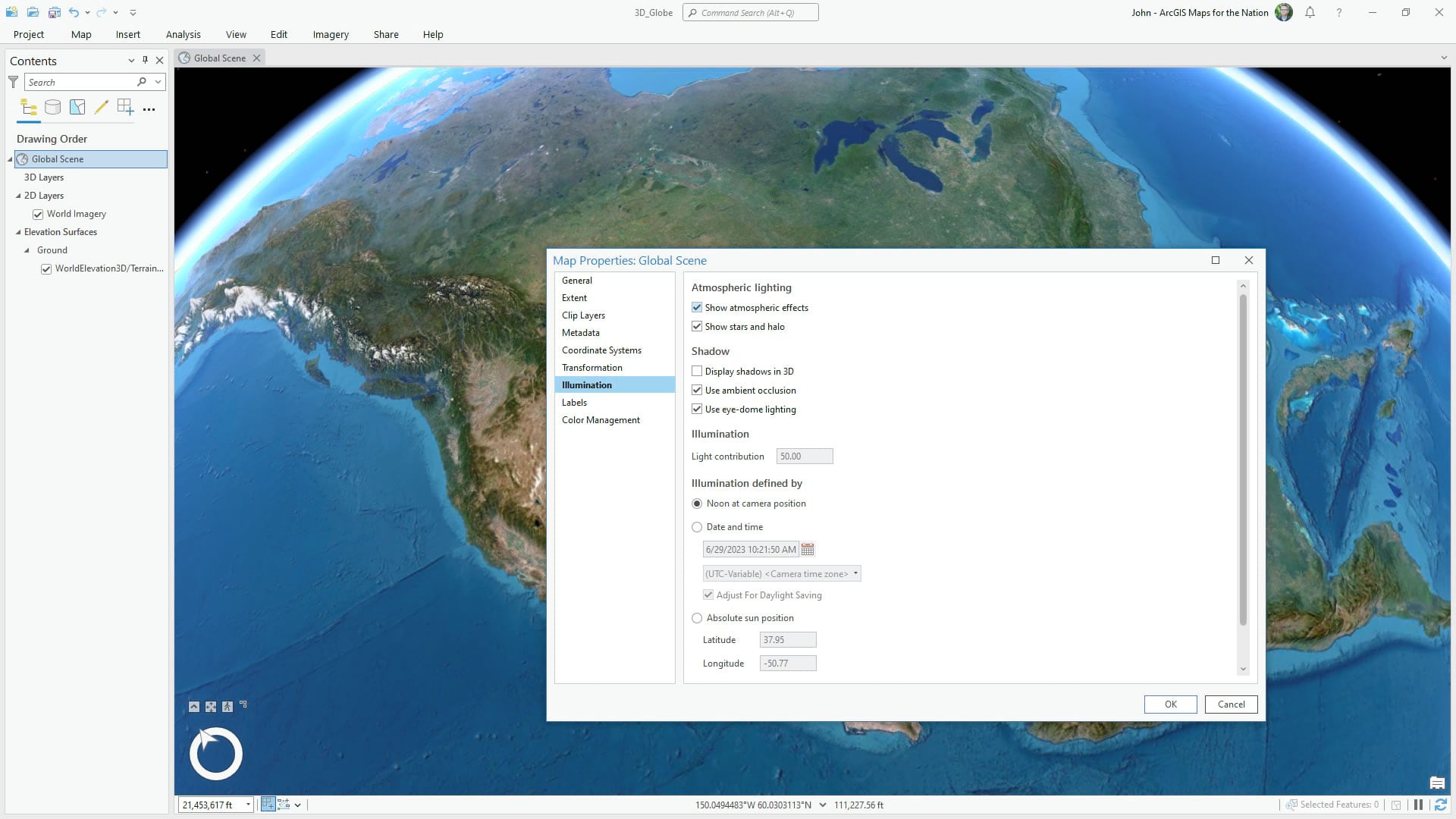 Creating a 3D globe in ArcGIS Pro: atmospheric effect