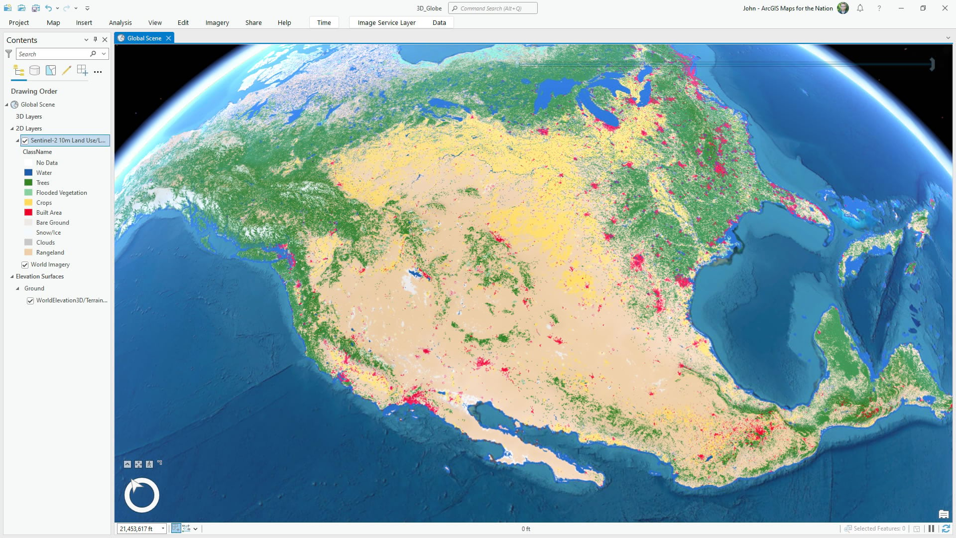 Creating a 3D globe in ArcGIS Pro: Land use imagery on the map