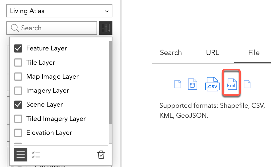 Data filter and support or KML files