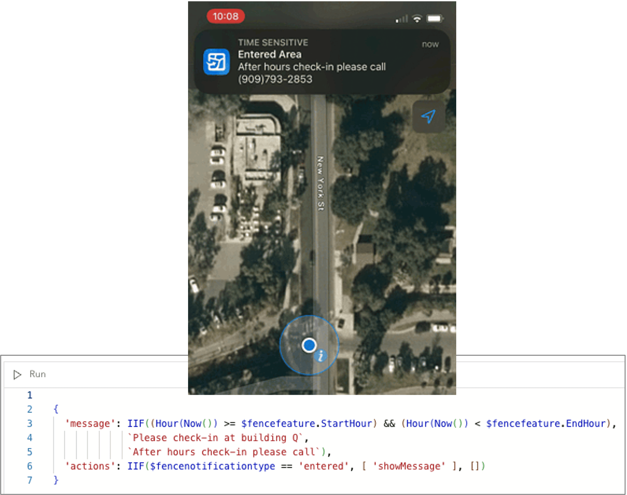 Use Arcade expressions to direct Geofence messages. Use Arcade expressions to direct Geofence messages.