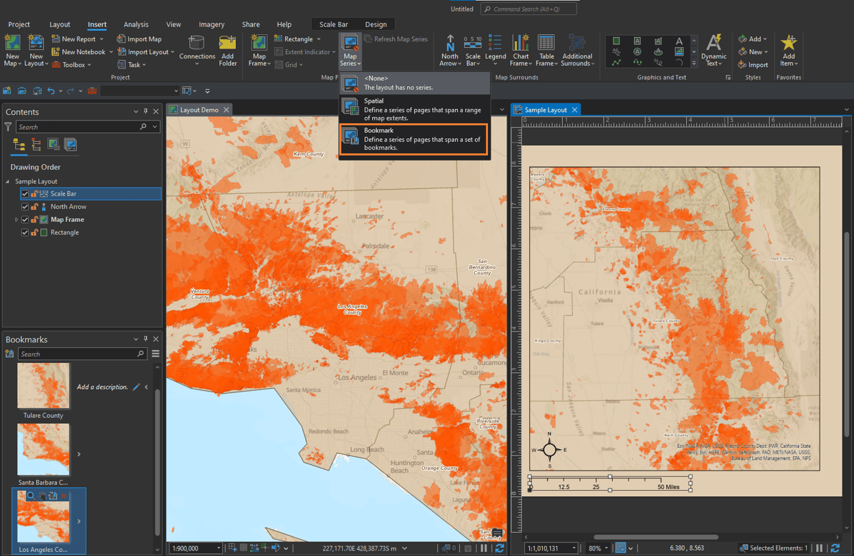 Create a bookmark map series in ArcGIS Pro