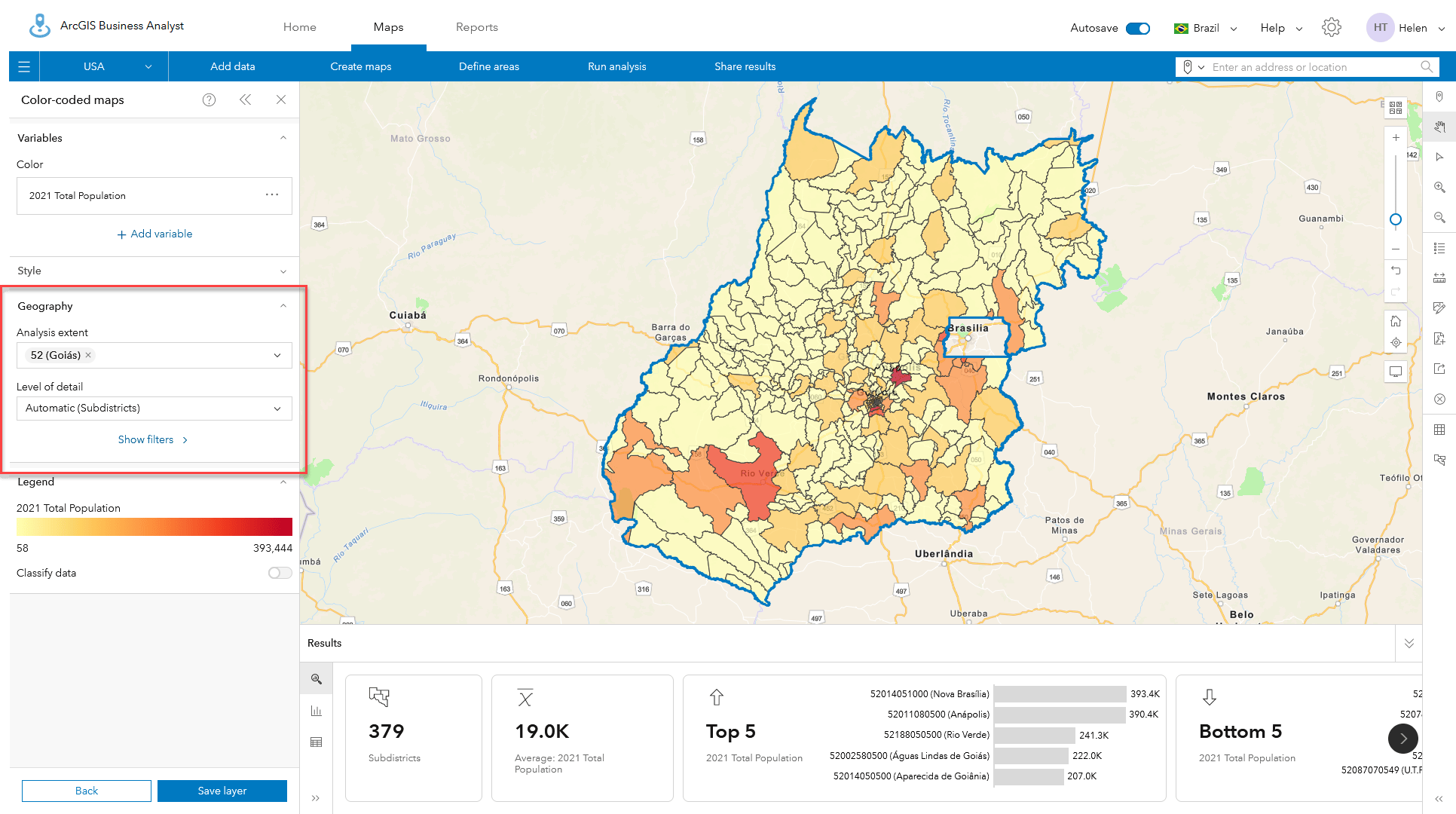 A color-coded map of population for the State of Goiás in Brazil A color-coded map of population for the State of Goiás in Brazil