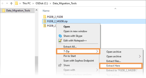 Extracting a .zip file in Windows Explorer.