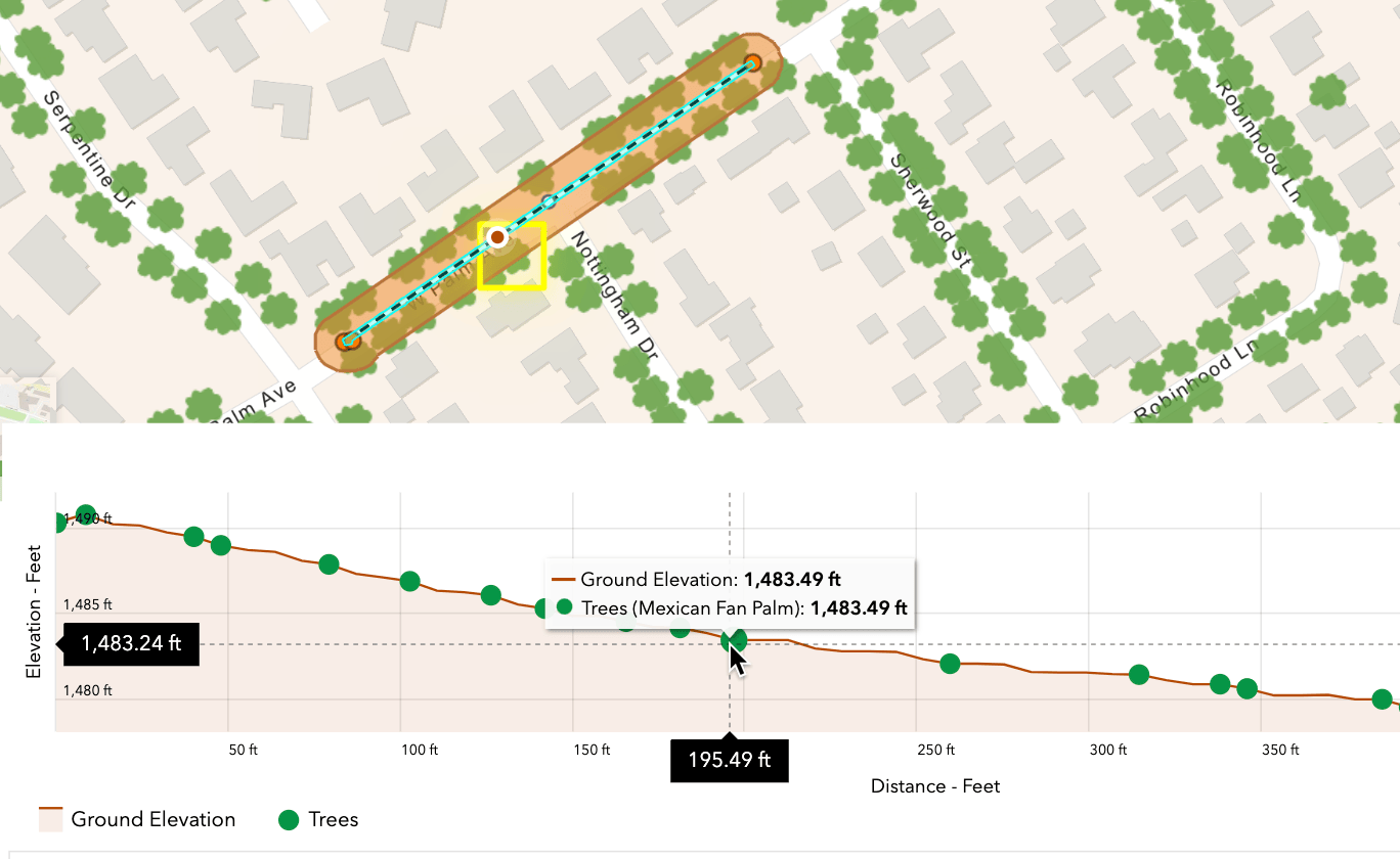 Display the elevation of intersecting features