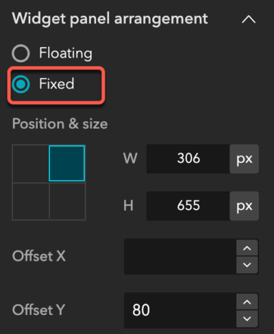 Choose the Fixed panel option
