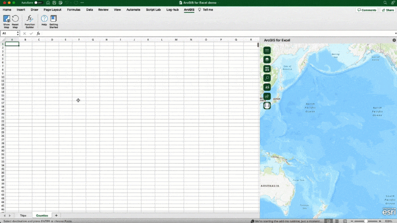ArcGIS for Excel Function Builder user interface