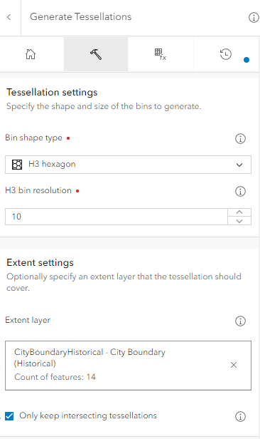 ArcGIS Online Map Viewer Generate Tessellation tool with H3 hexagon selected ArcGIS Online Map Viewer Generate Tessellation tool with H3 hexagon selected