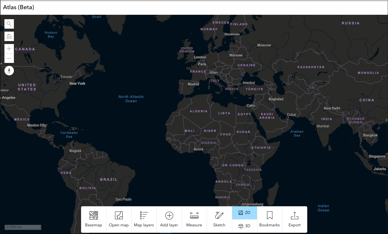Image of Atlas app showing map with toolbar
