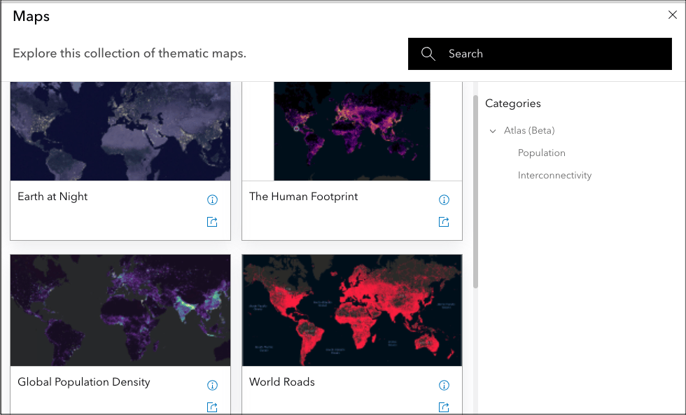 Image of Open map dialog in Atlas app