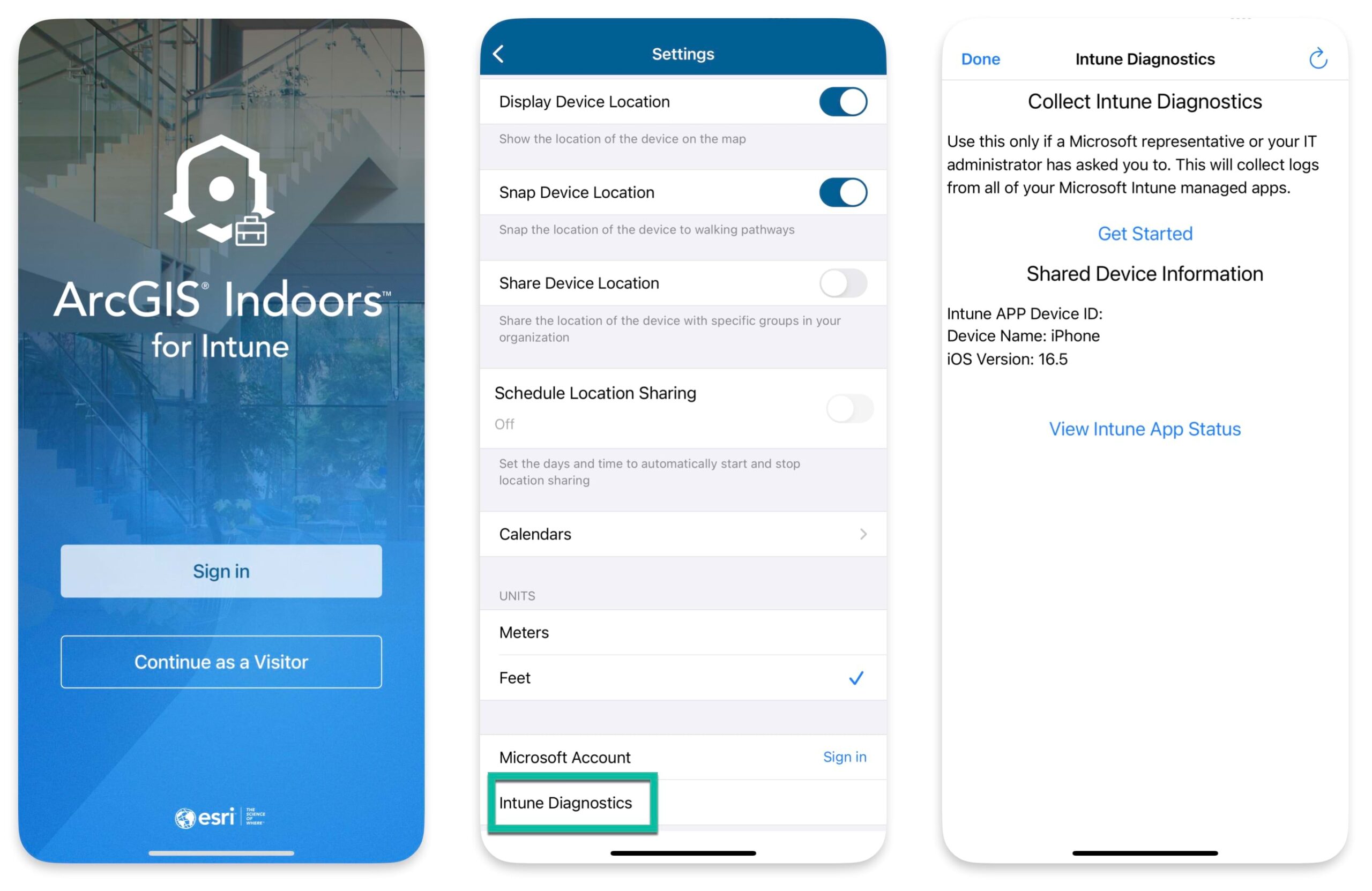 Indoors For Intune App Screens