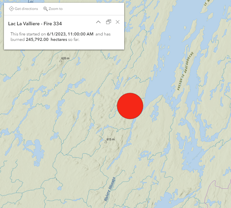 Lac La Valliere fire location Lac La Valliere fire location