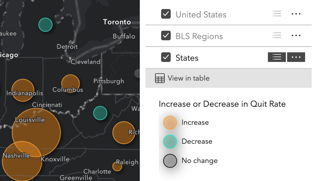 Show legend and view layers in the table