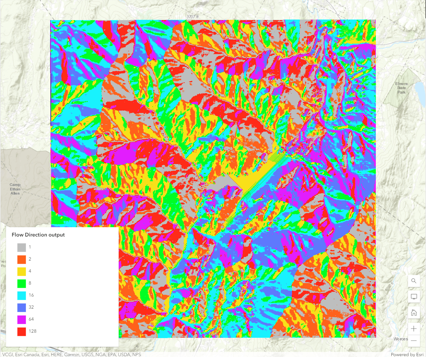 Flow direction output raster layer