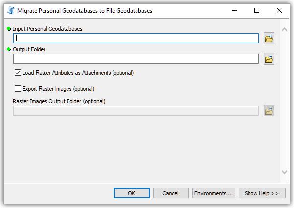 Migrate Personal Geodatabases to File Geodatabases sample tool for ArcMap.