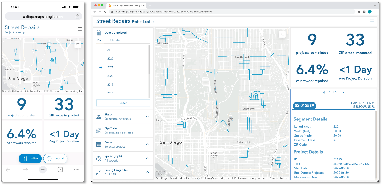 Dashboard mobile and desktop view