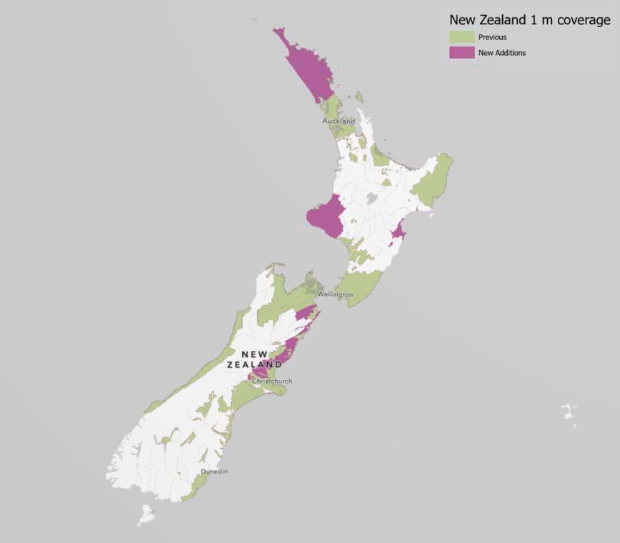 Map showing New Zealand 1m coverage