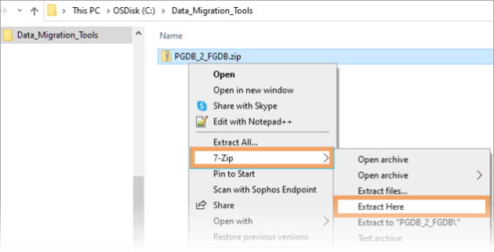 Extracting a .zip file in Windows Explorer.