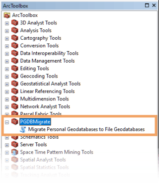 Newly added PGDBMigrate toolbox appears in ArcToolbox.