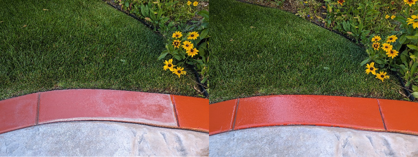 Comparison before and after touching up the trim color of the patio