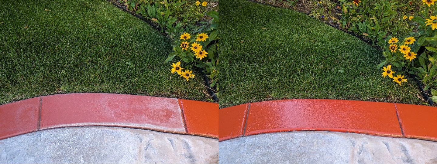 Comparison before and after touching up the trim color of the patio Comparison before and after touching up the trim color of the patio