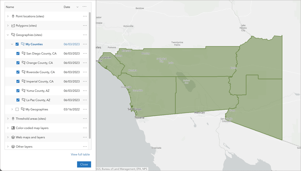 Previously created county sites