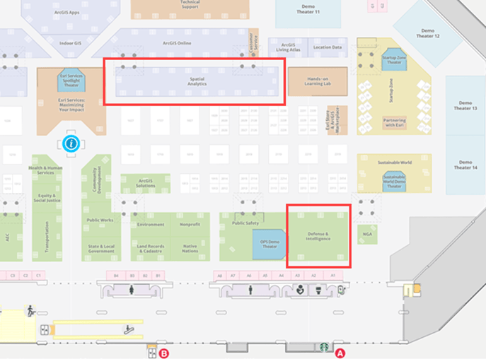 ArcGIS AllSource will be in the Spatial Analytics and Defense & Intelligence booths.