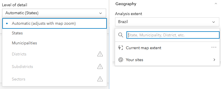 The Level of Detail and Geographic Analysis Extent Pulldowns The Level of Detail and Geographic Analysis Extent Pulldowns