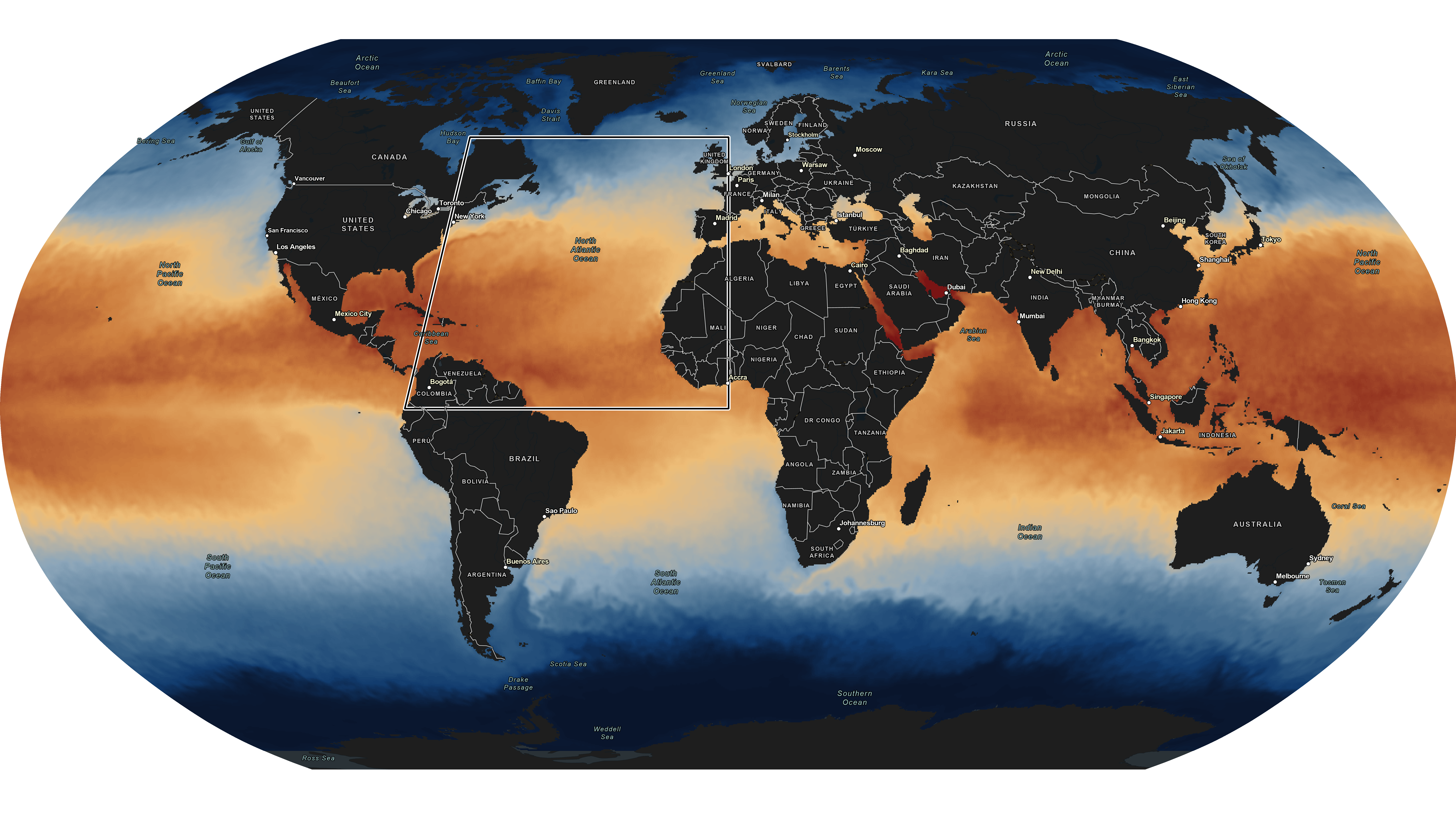 Area of the North Atlantic Ocean used for sea surface temperature regional analysis.