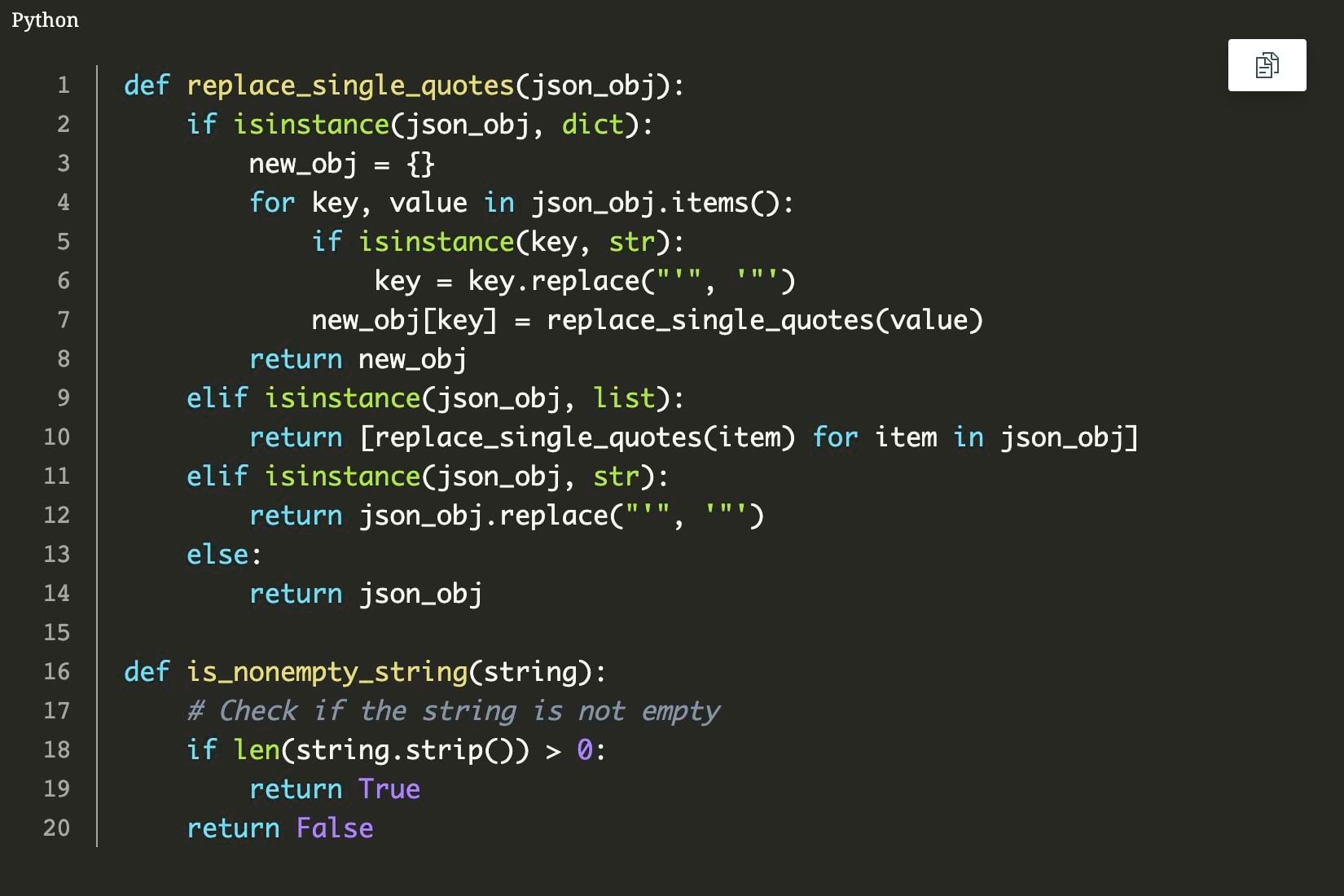A code block showing python code with line numbers A code block showing python code with line numbers