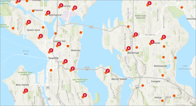 Picture of Seattle with business locations Picture of Seattle with business locations