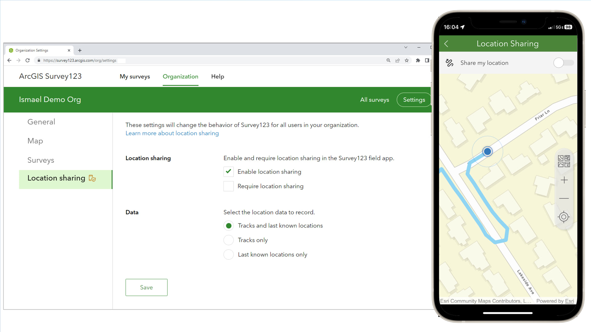 A web browser flanked by a mobile device showing a map. A web browser flanked by a mobile device showing a map.