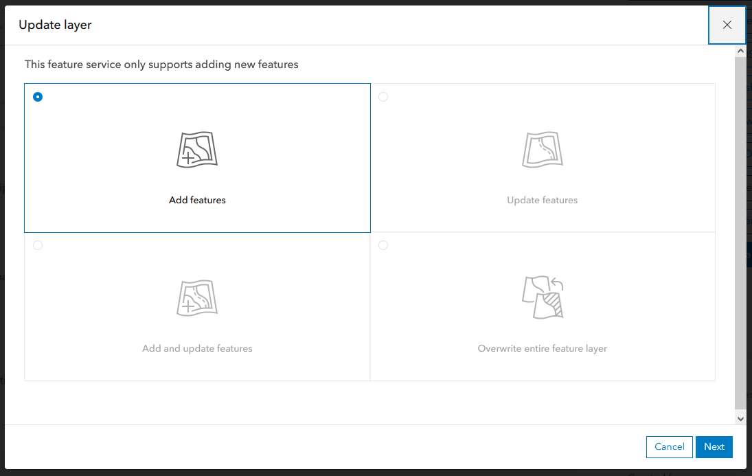 http://In%20this%20image%20where%20sync%20and%20change%20tracking%20is%20enabled%20on%20a%20hosted%20feature%20layer,%20all%20options%20except%20add%20features%20are%20greyed%20out