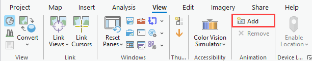 Add new animation in Pro in the View tab