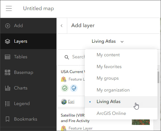 Add layer from Living Atlas Add layer from Living Atlas