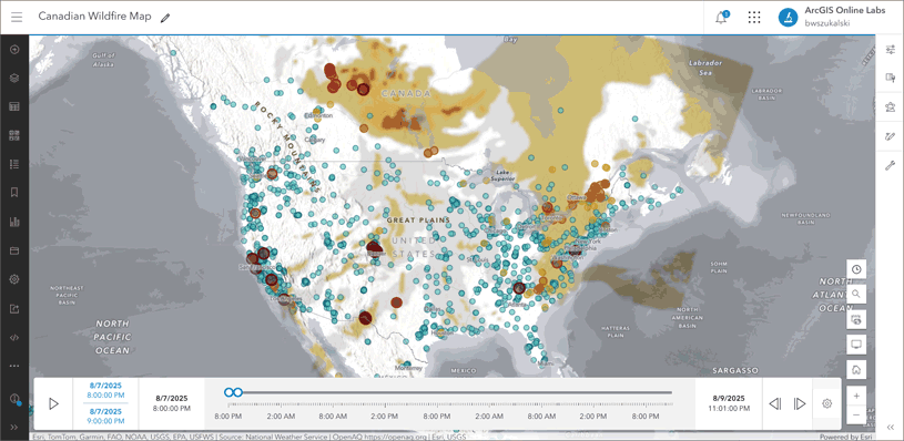 Canadian wildfire smoke map