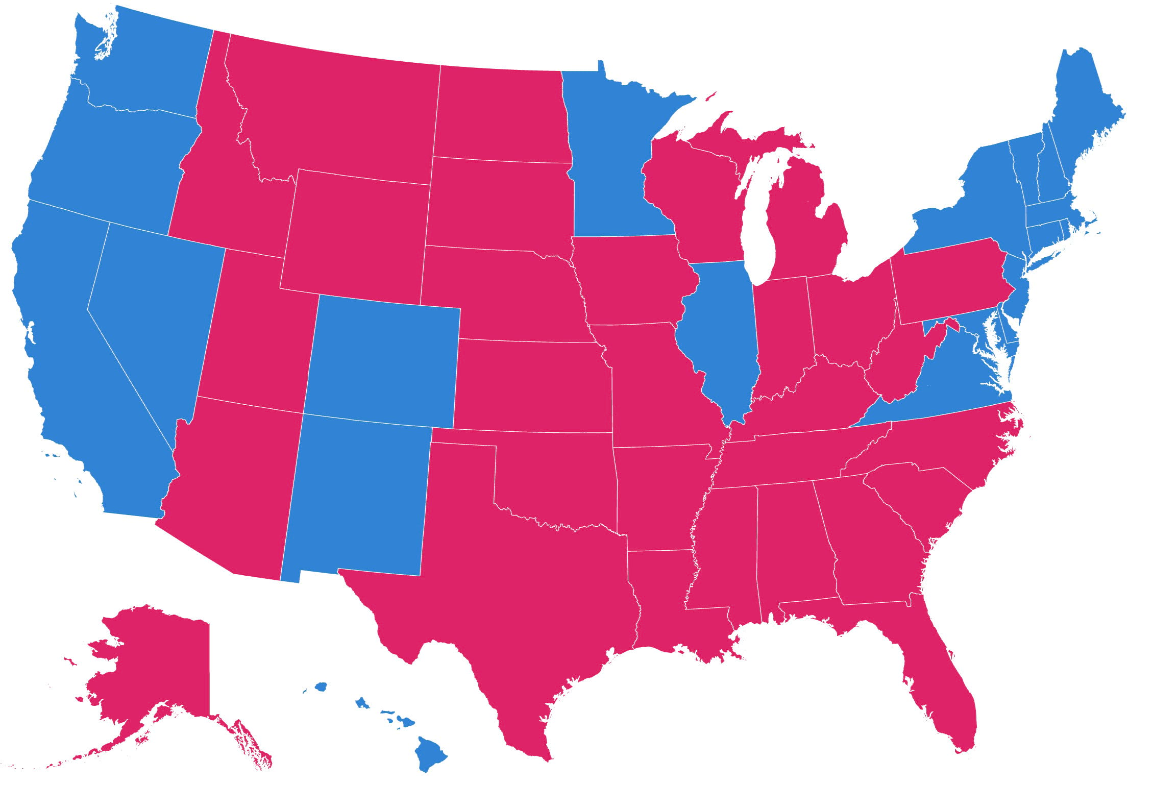geographical map of US election results