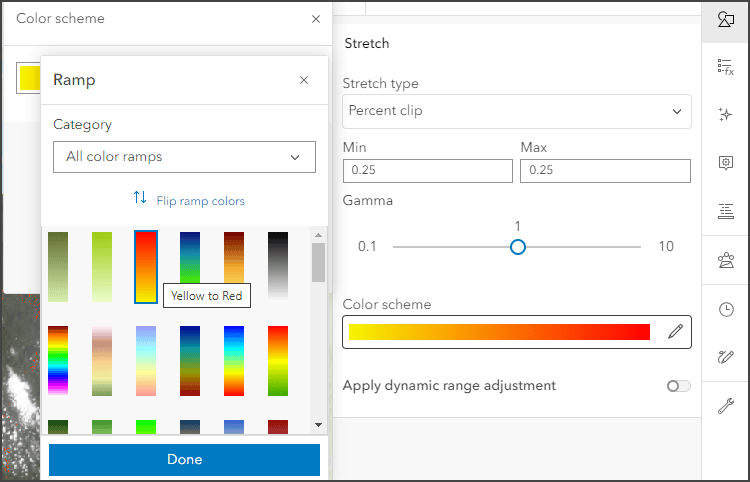 Color ramp options for stretch renderer