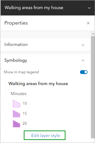 Edit layer style selected from the Symbology section of the Properties pane Edit layer style selected from the Symbology section of the Properties pane