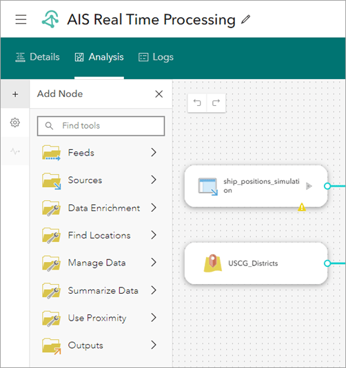 Access your feeds, tools, and outputs on the Add Node pane