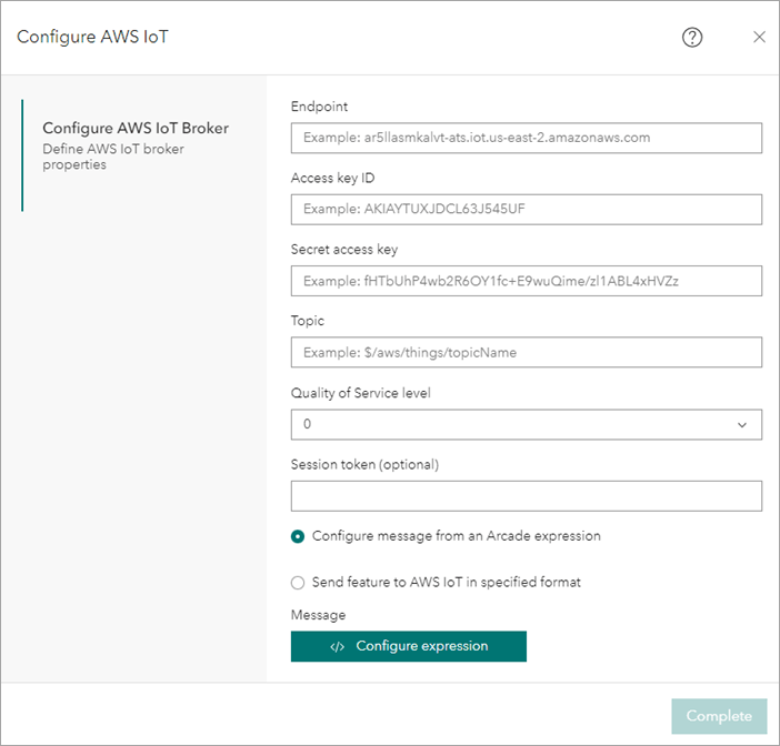 AWS IoT output in ArcGIS Velocity