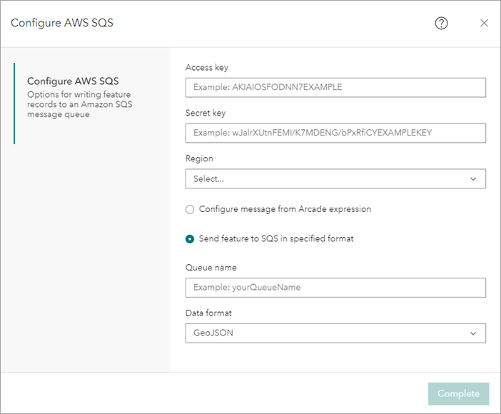 Amazon SQS output in ArcGIS Velocity